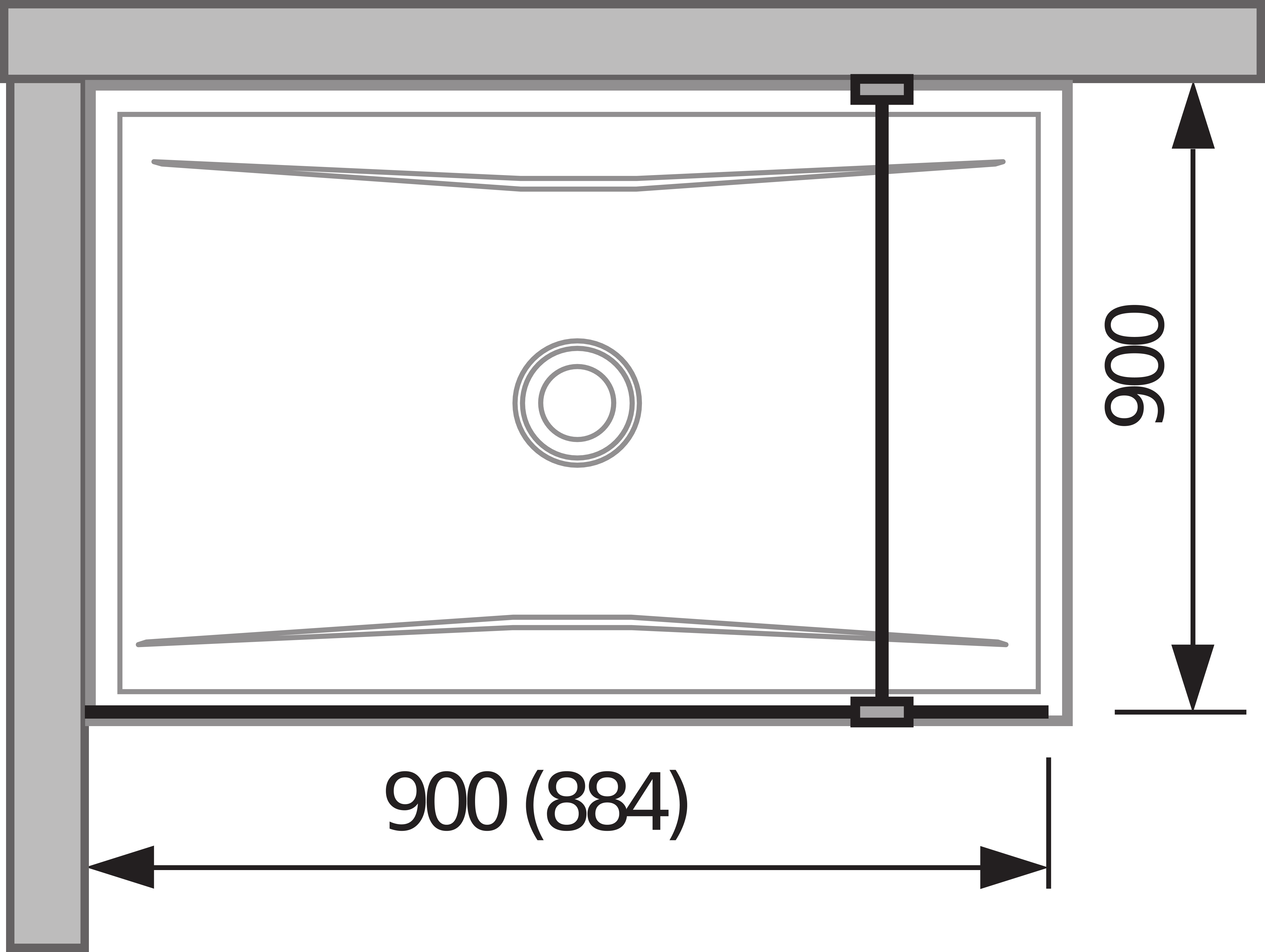 90x200 cm walk in